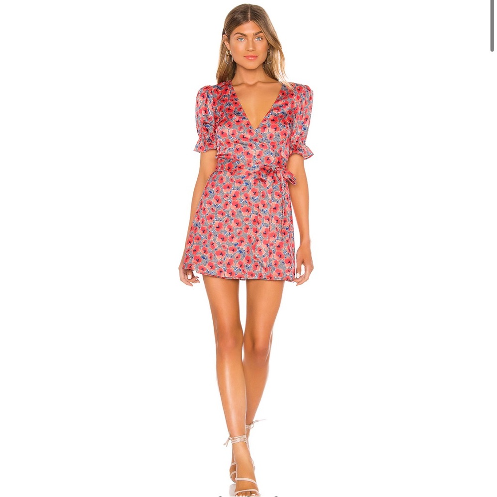 House of Harlow 1960 Pink and Red Puff Sleeve Mini Sundress